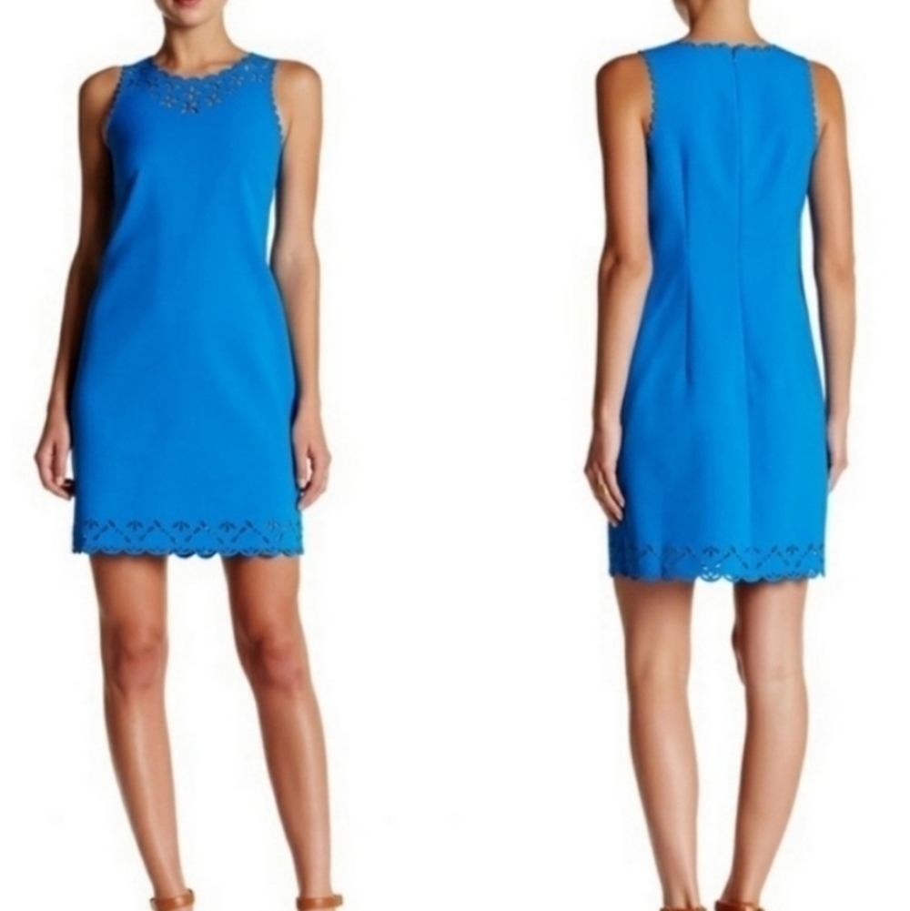 J.Crew Women  Scallop laser cut floral sheath Sleeveless Dress sz 6 Petite